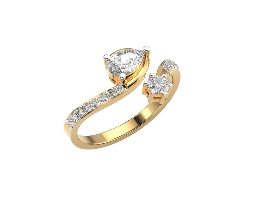 14K Yellow Gold Duo Diamond Ring 0.84Ct Pear & Round EF VVS/VS 16 Stones