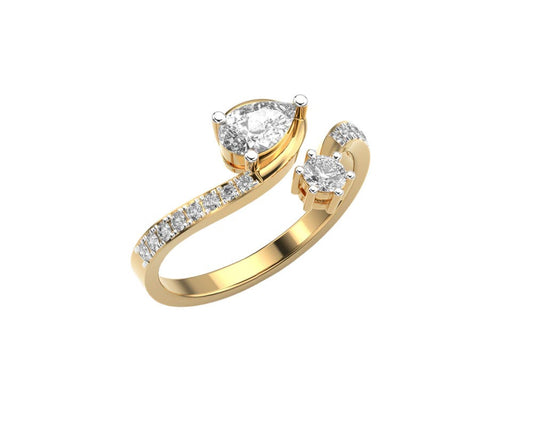 14K Yellow Gold Duo Diamond Ring 0.84Ct Pear & Round EF VVS/VS 16 Stones