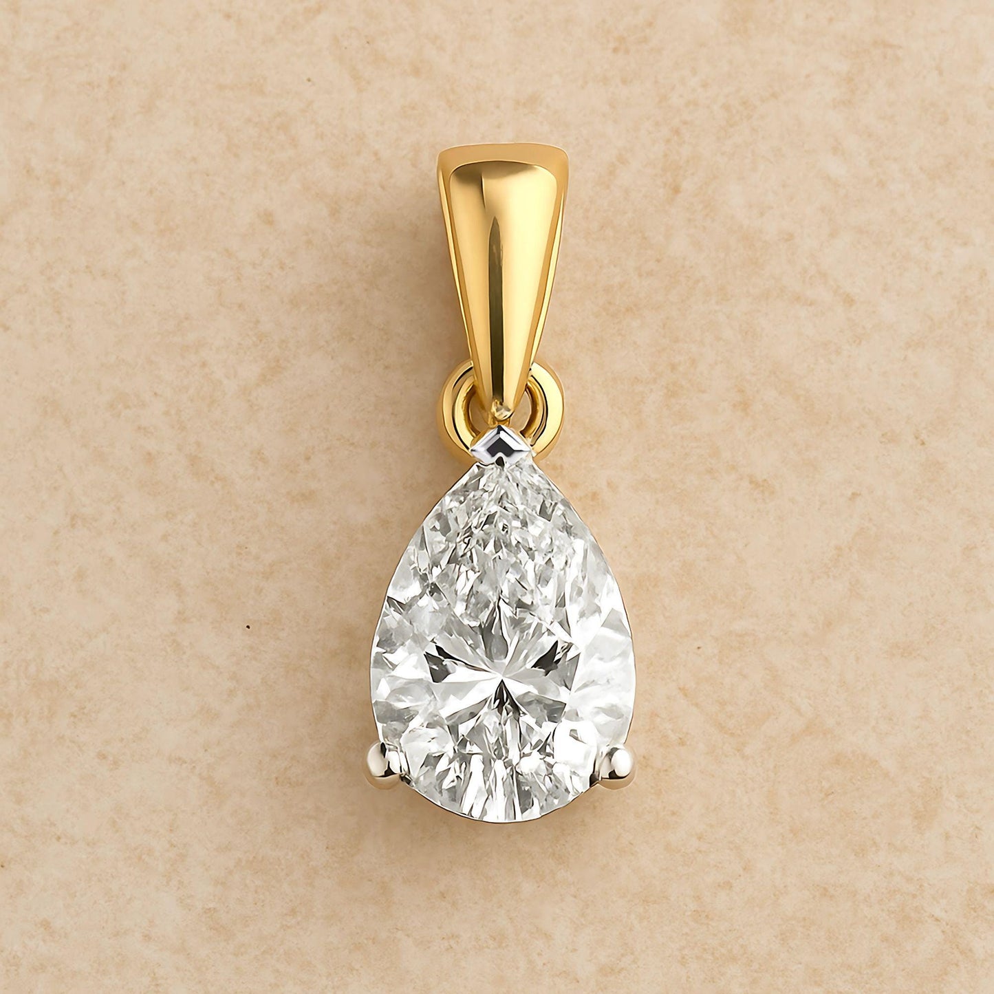 18K Gold Pear Cut Lab Diamond Necklace: Teardrop Solitaire Pendant