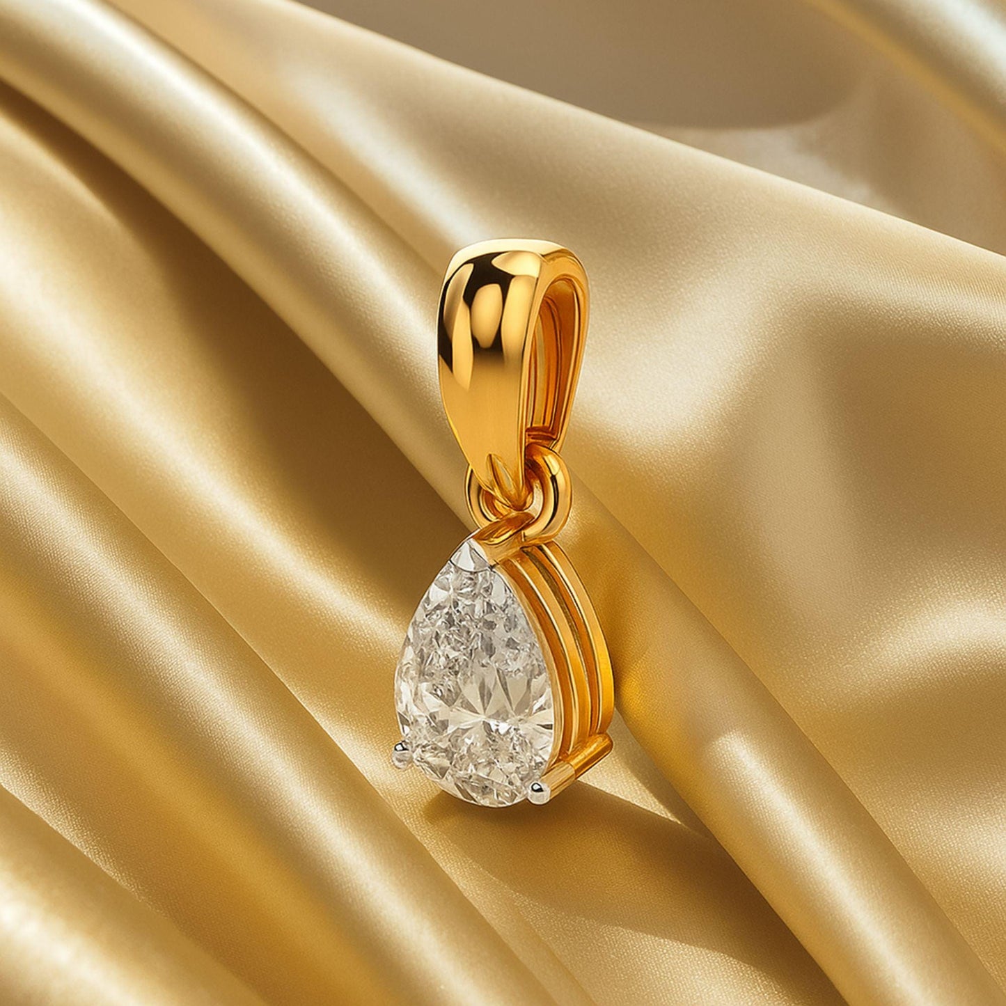 18K Gold Pear Cut Lab Diamond Necklace: Teardrop Solitaire Pendant