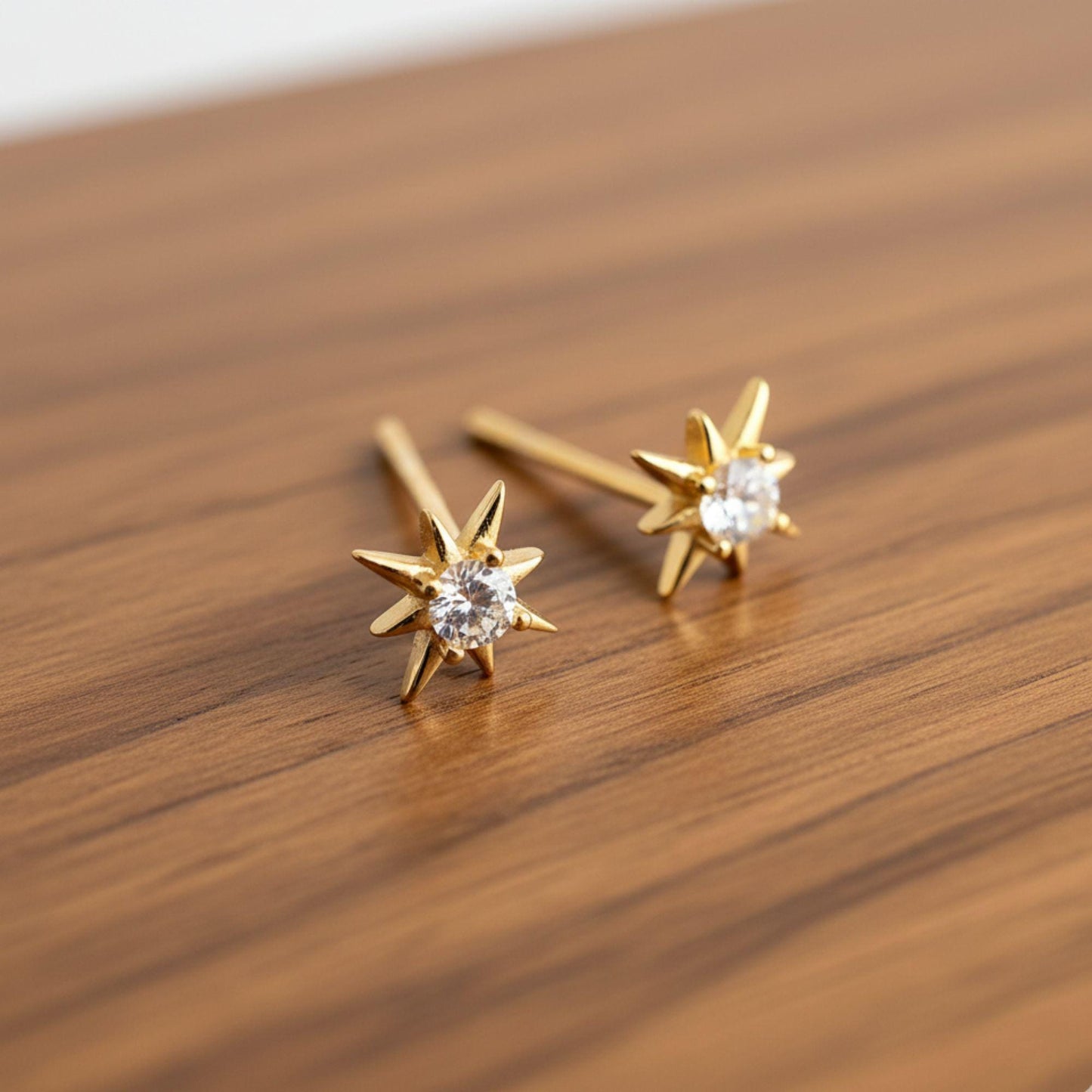 18K Gold Plated Sterling Silver Star Stud Earrings: Zircon Minimalist Jewelry