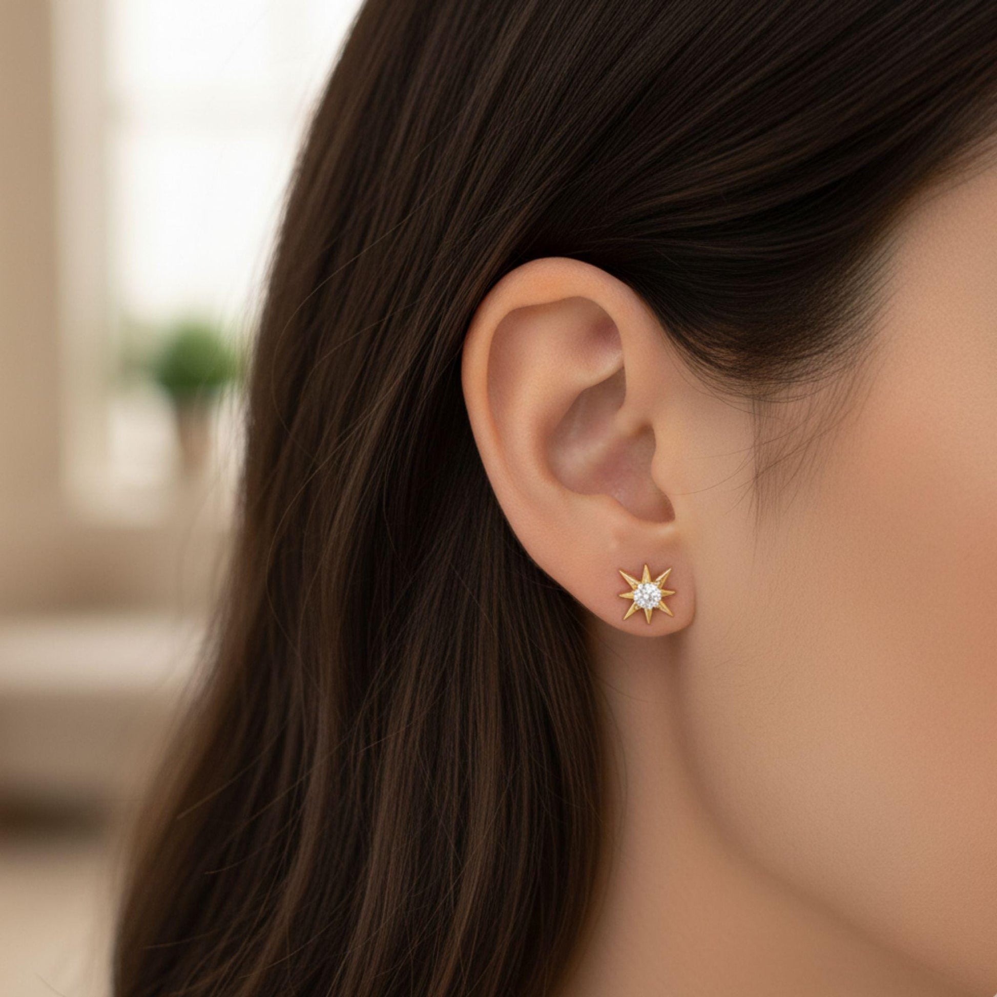 18K Gold Plated Sterling Silver Star Stud Earrings: Zircon Minimalist Jewelry