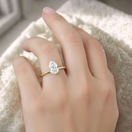 14K Yellow Gold Pear Lab Diamond Solitaire Engagement Ring (0.30 CT)