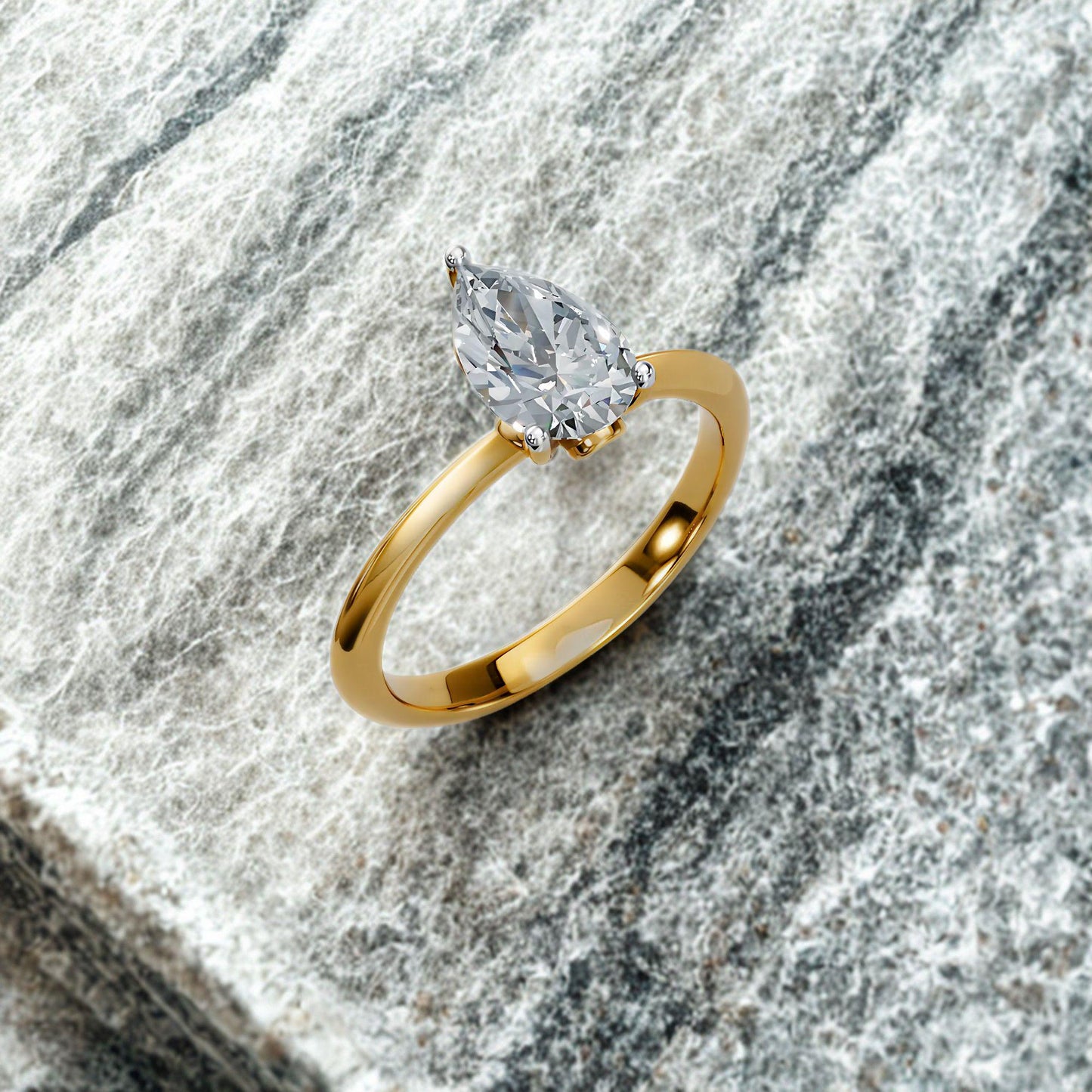 14K Yellow Gold Pear Lab Diamond Solitaire Engagement Ring (0.30 CT)