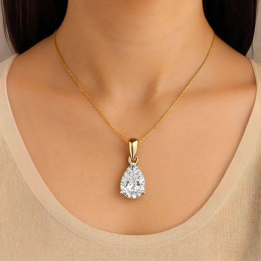 18K Gold Pear Cut Lab Diamond Necklace: Teardrop Solitaire Pendant