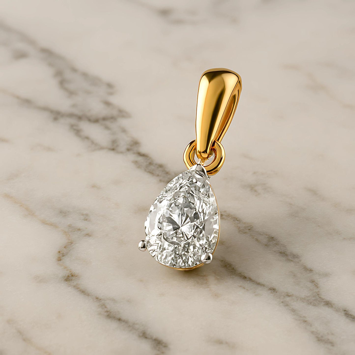 18K Gold Pear Cut Lab Diamond Necklace: Teardrop Solitaire Pendant
