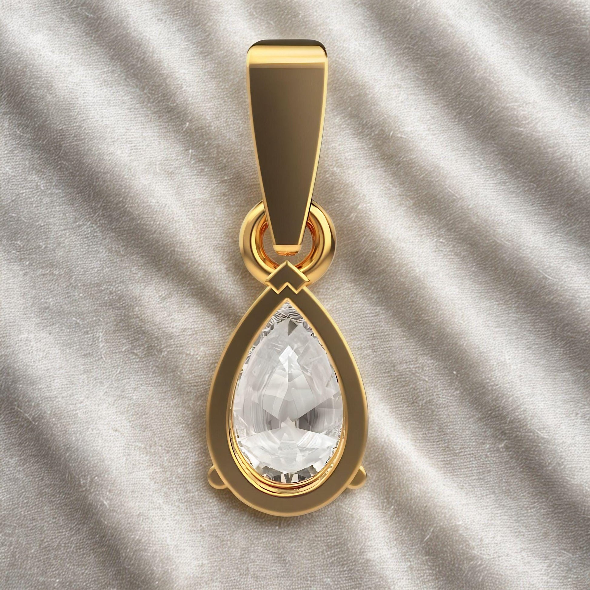 18K Gold Pear Cut Lab Diamond Necklace: Teardrop Solitaire Pendant