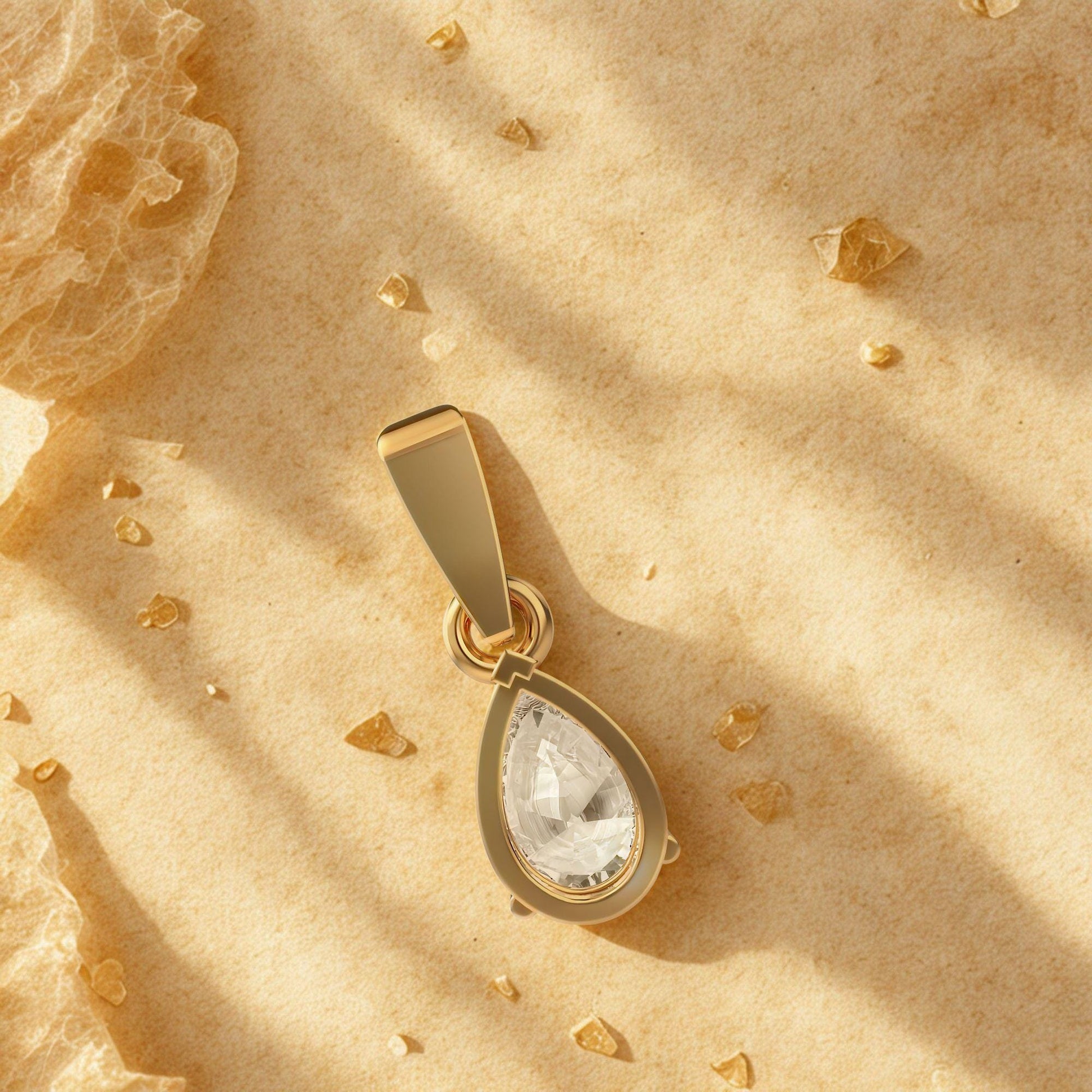 18K Gold Pear Cut Lab Diamond Necklace: Teardrop Solitaire Pendant