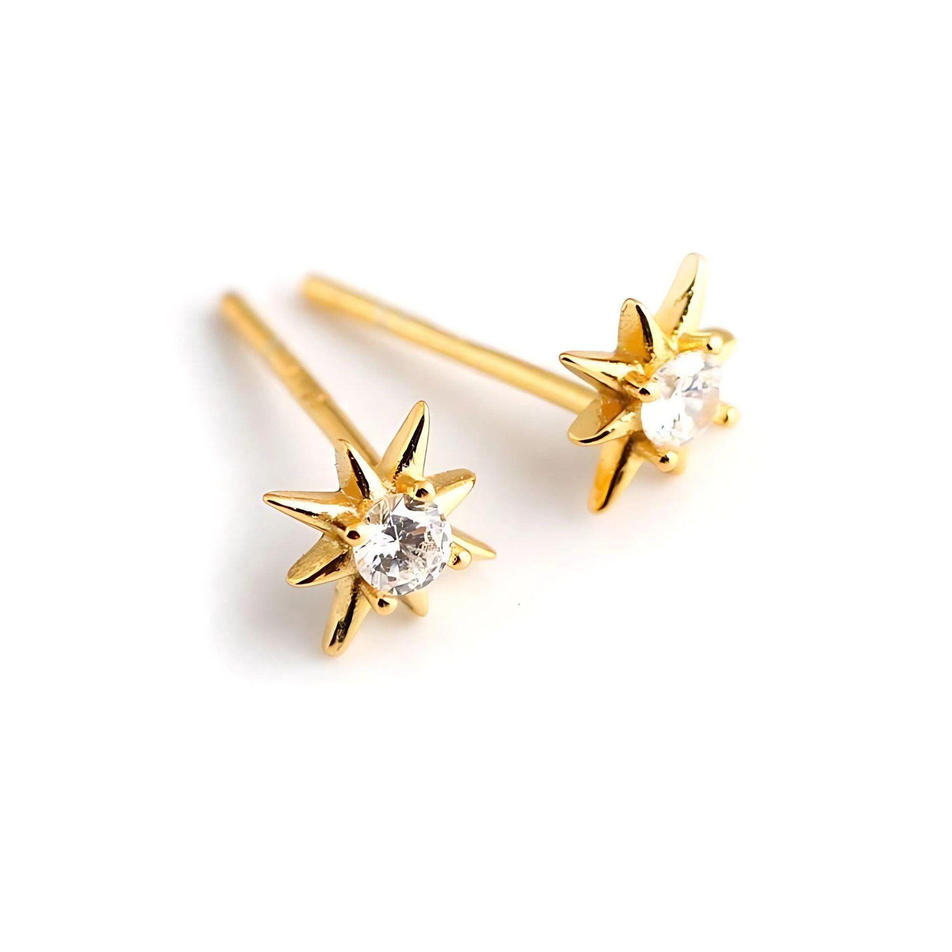 18K Gold Plated Sterling Silver Star Stud Earrings: Zircon Minimalist Jewelry
