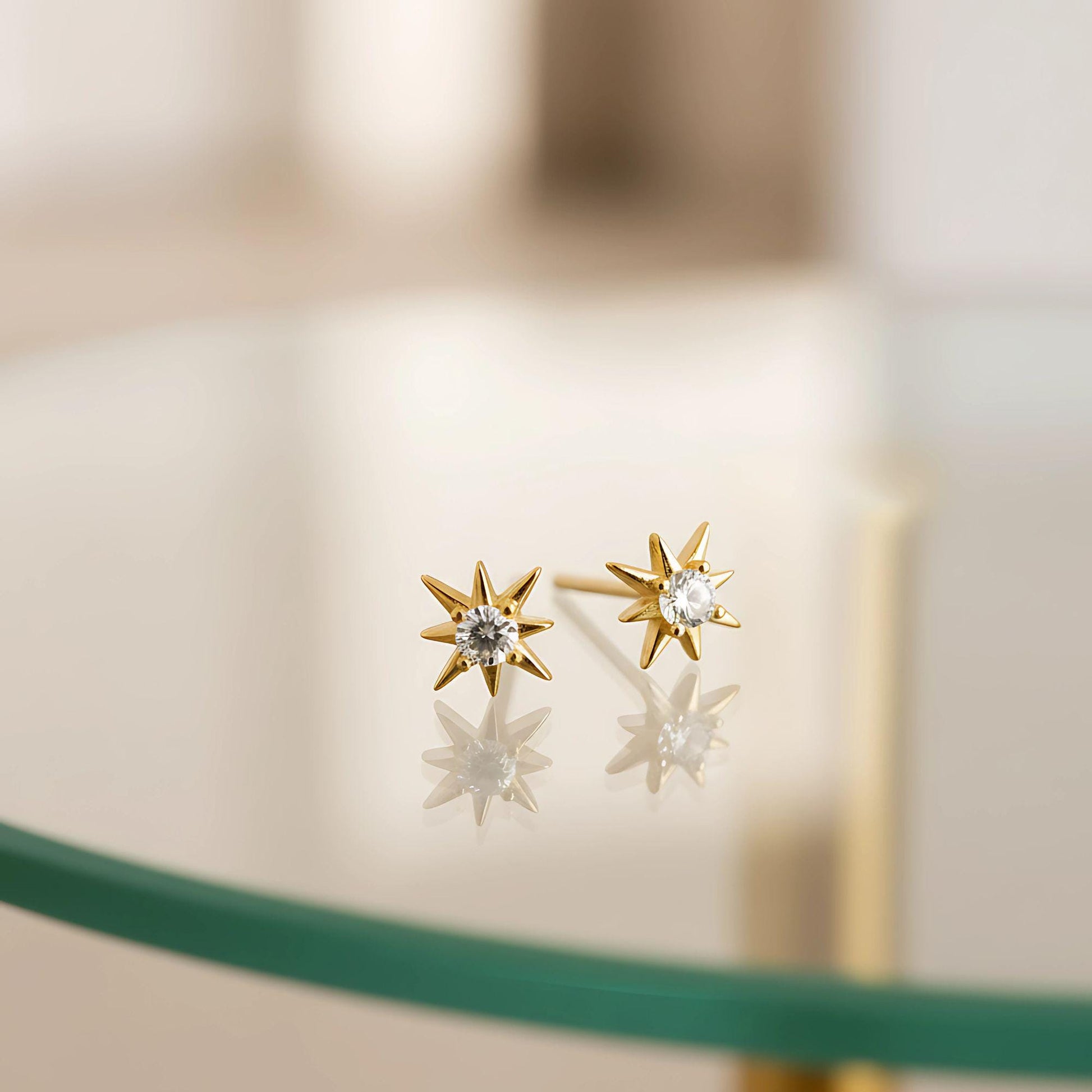 18K Gold Plated Sterling Silver Star Stud Earrings: Zircon Minimalist Jewelry
