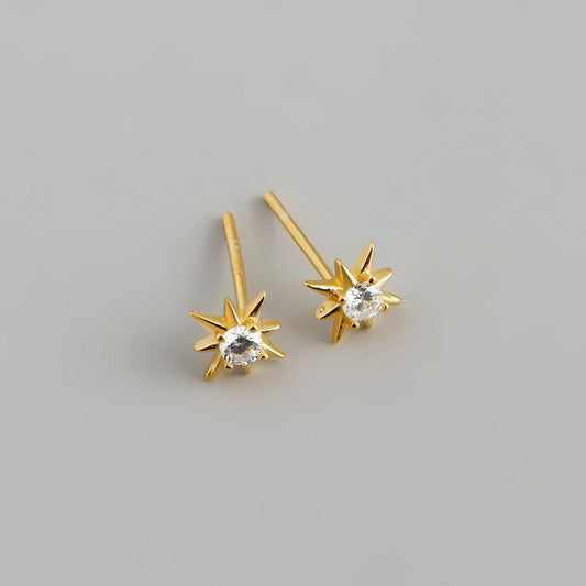 18K Gold Plated Sterling Silver Star Stud Earrings: Zircon Minimalist Jewelry