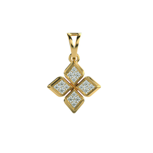 14K Yellow Gold Floral Diamond Pendant 0.15Ct Round EF VVS/VS 16 Stones No Chain