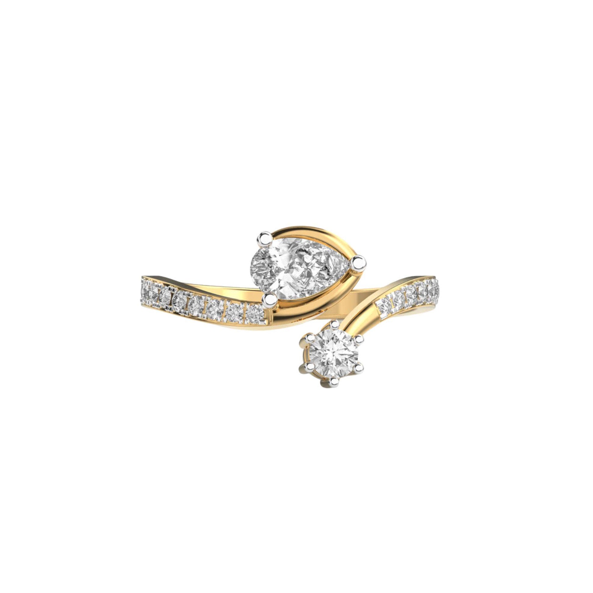14K Yellow Gold Duo Diamond Ring 0.84Ct Pear & Round EF VVS/VS 16 Stones