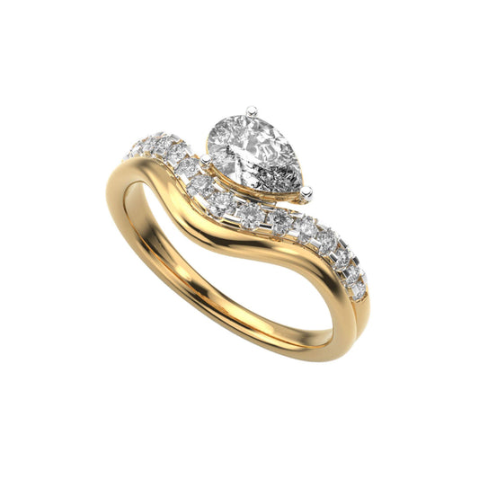 14K Yellow Gold Lab Grown Diamond Ring 1.094Ct Pear & Round EF VVS/VS 16 Stones
