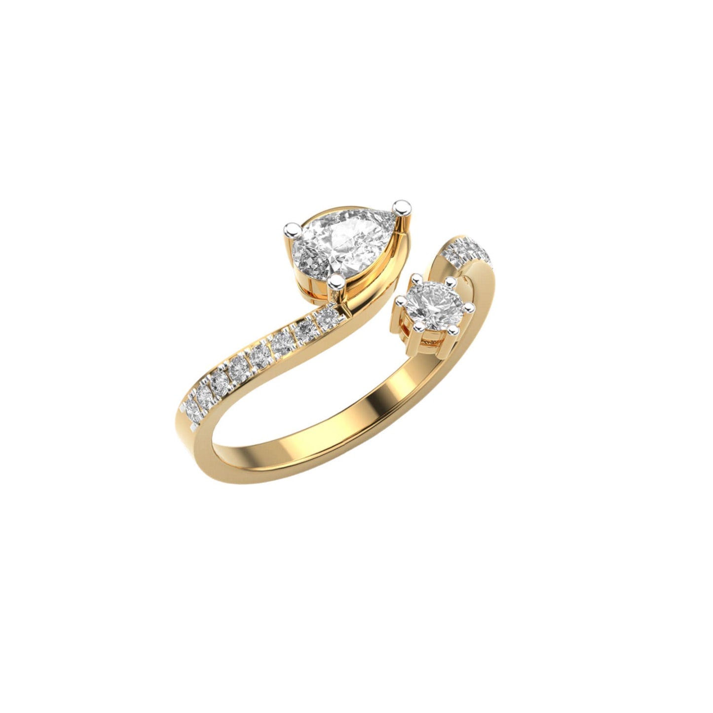 14K Yellow Gold Duo Diamond Ring 0.84Ct Pear & Round EF VVS/VS 16 Stones