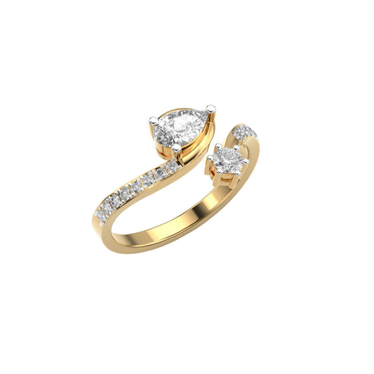14K Yellow Gold Duo Diamond Ring 0.84Ct Pear & Round EF VVS/VS 16 Stones