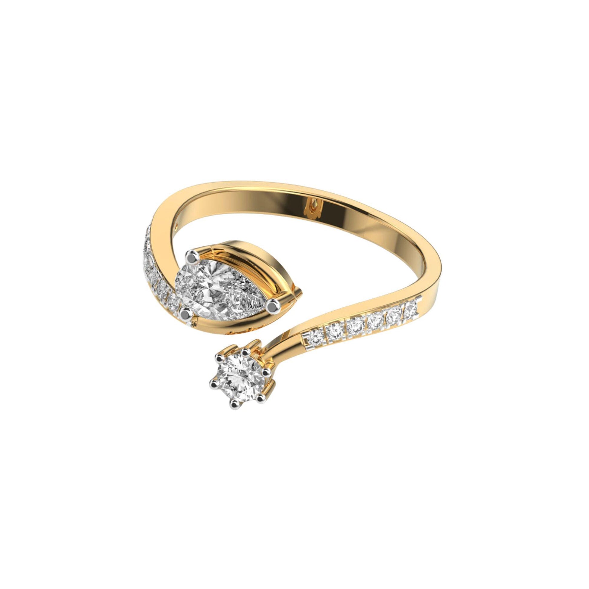 14K Yellow Gold Duo Diamond Ring 0.84Ct Pear & Round EF VVS/VS 16 Stones