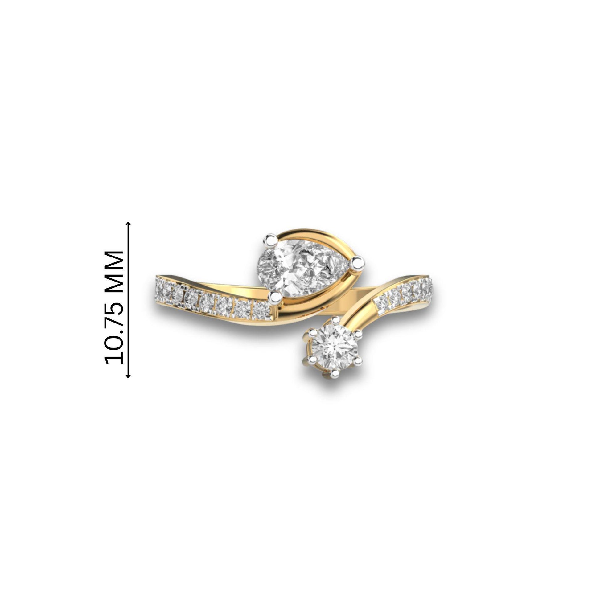 14K Yellow Gold Duo Diamond Ring 0.84Ct Pear & Round EF VVS/VS 16 Stones