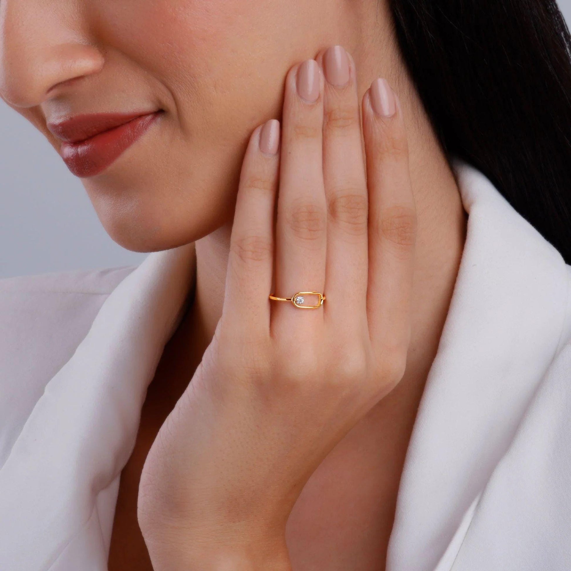 14K Yellow Gold Lab Diamond Ring: Minimalist Open Band Design