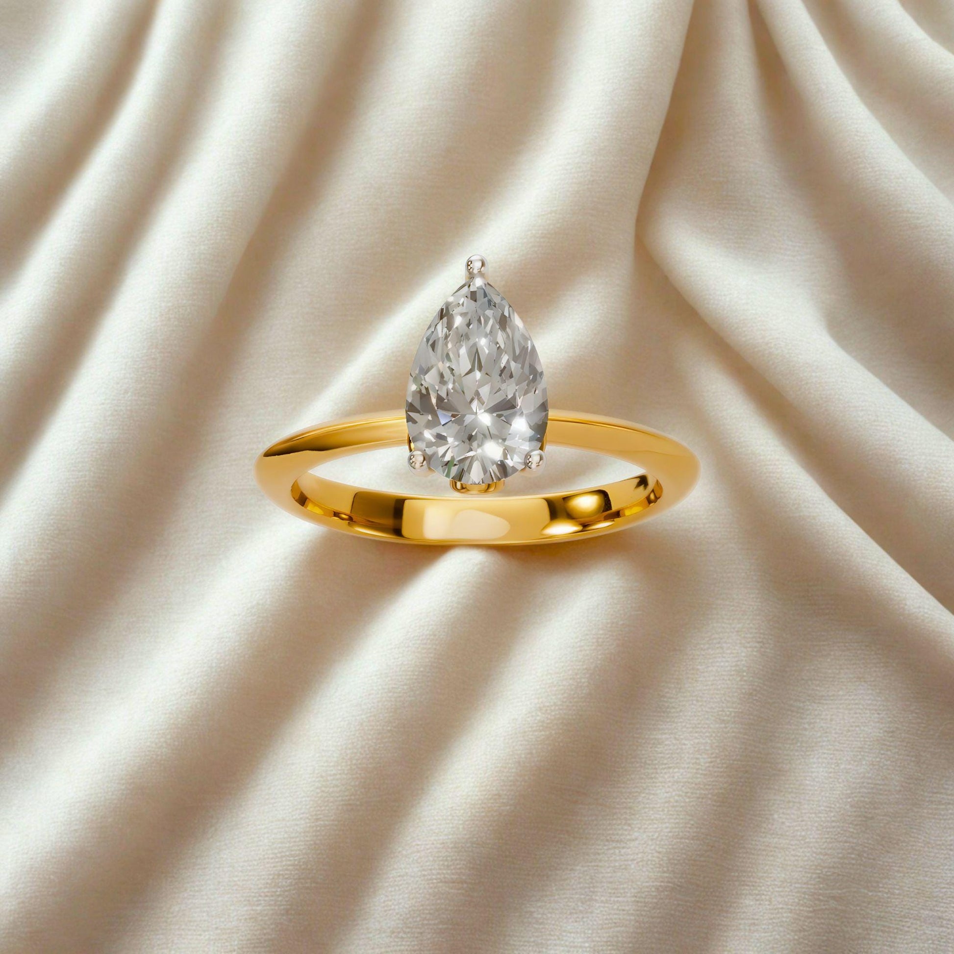 14K Yellow Gold Pear Lab Diamond Solitaire Engagement Ring (0.30 CT)