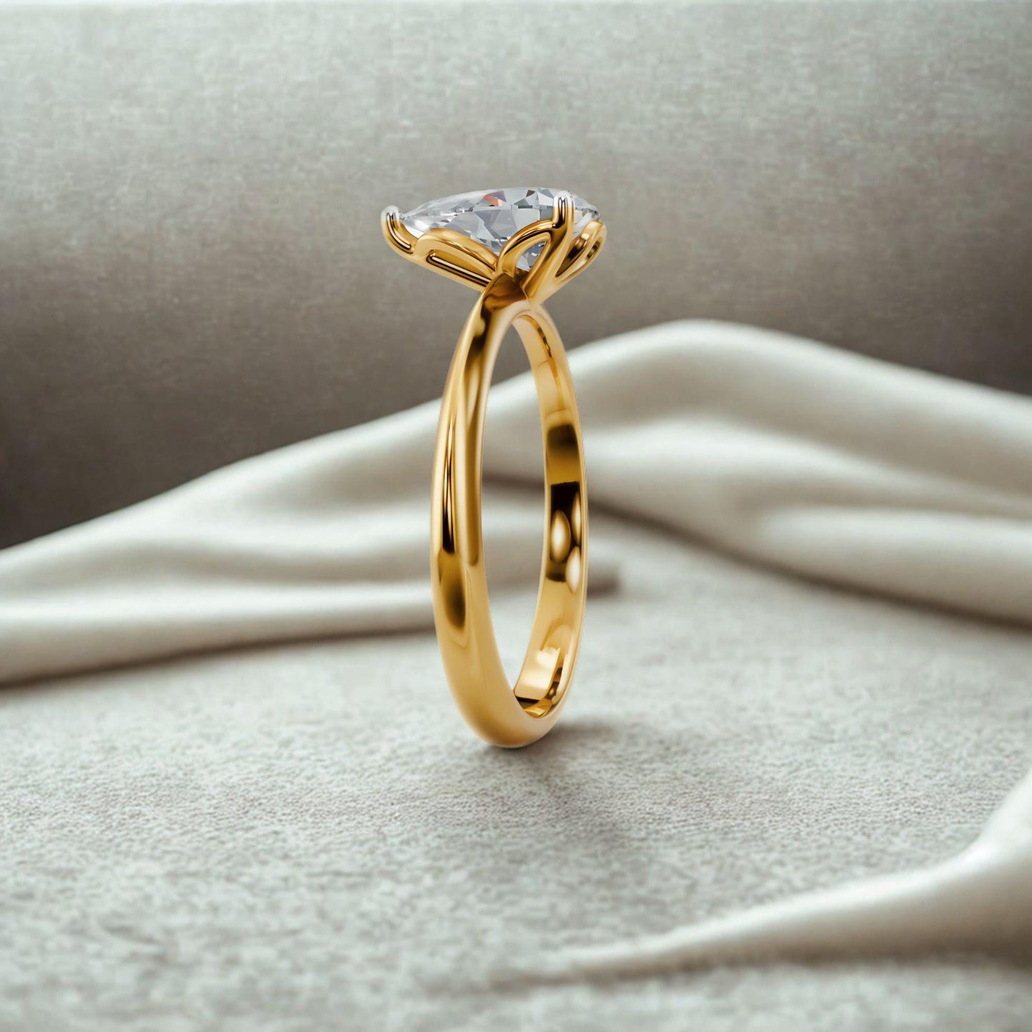 14K Yellow Gold Pear Lab Diamond Solitaire Engagement Ring (0.30 CT)