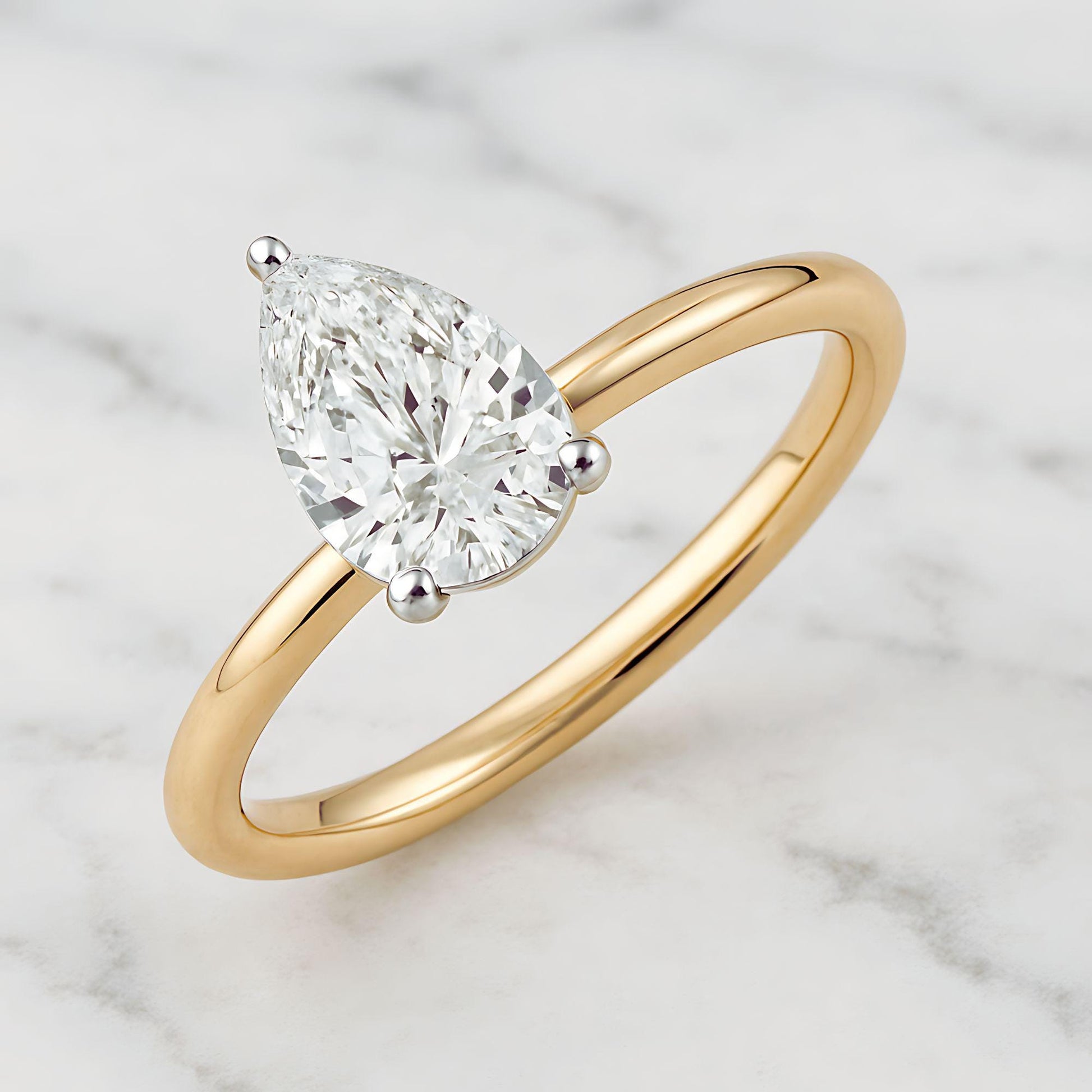 14K Yellow Gold Pear Lab Diamond Solitaire Engagement Ring (0.30 CT)