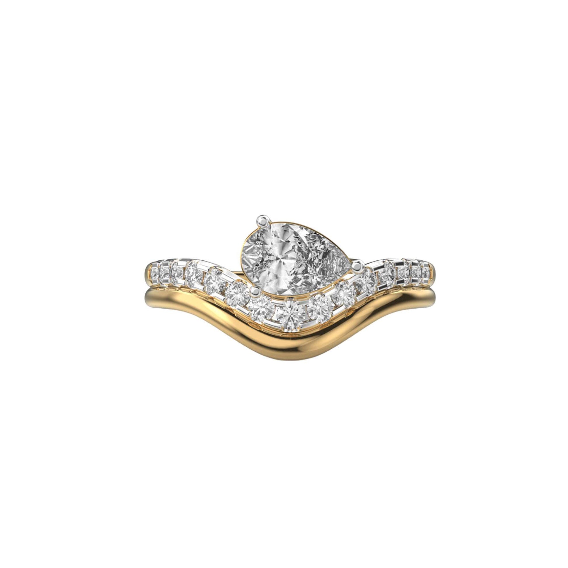 14K Yellow Gold Lab Grown Diamond Ring 1.094Ct Pear & Round EF VVS/VS 16 Stones