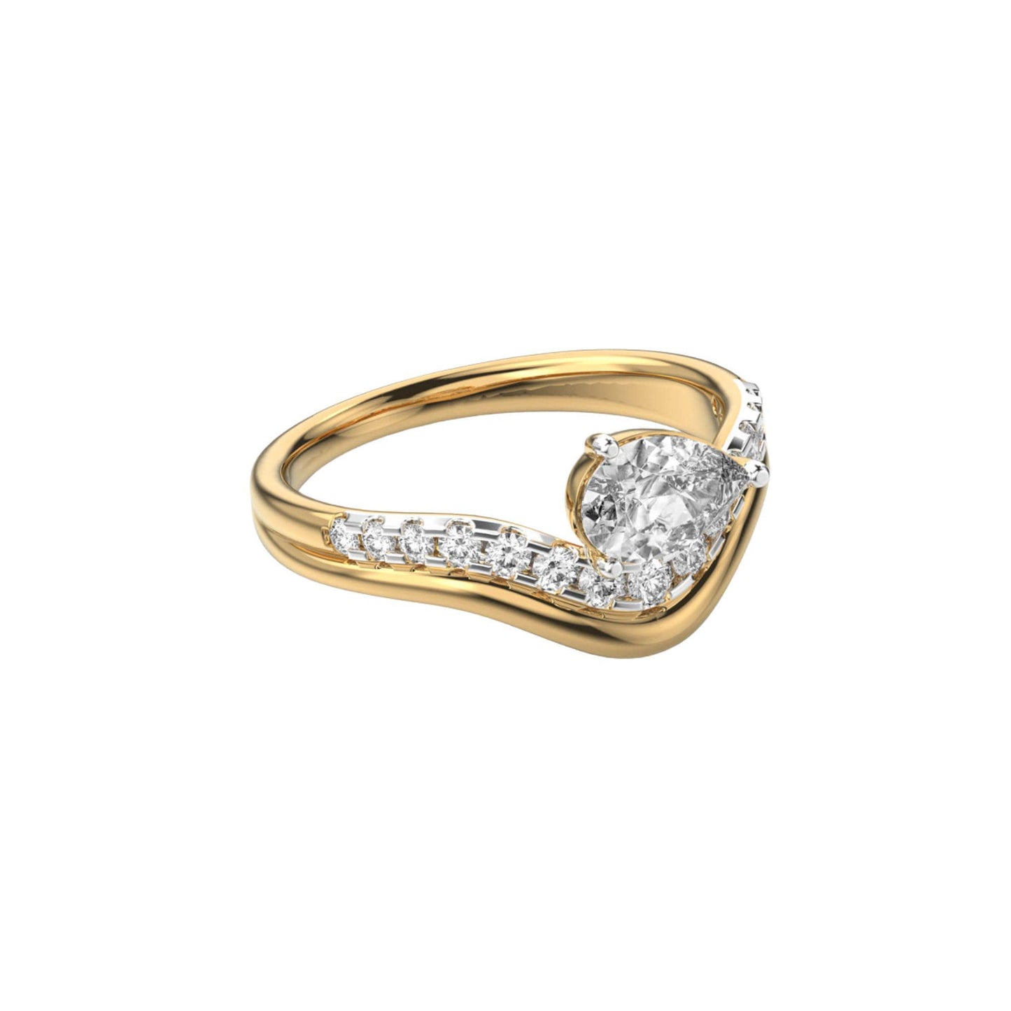 14K Yellow Gold Lab Grown Diamond Ring 1.094Ct Pear & Round EF VVS/VS 16 Stones