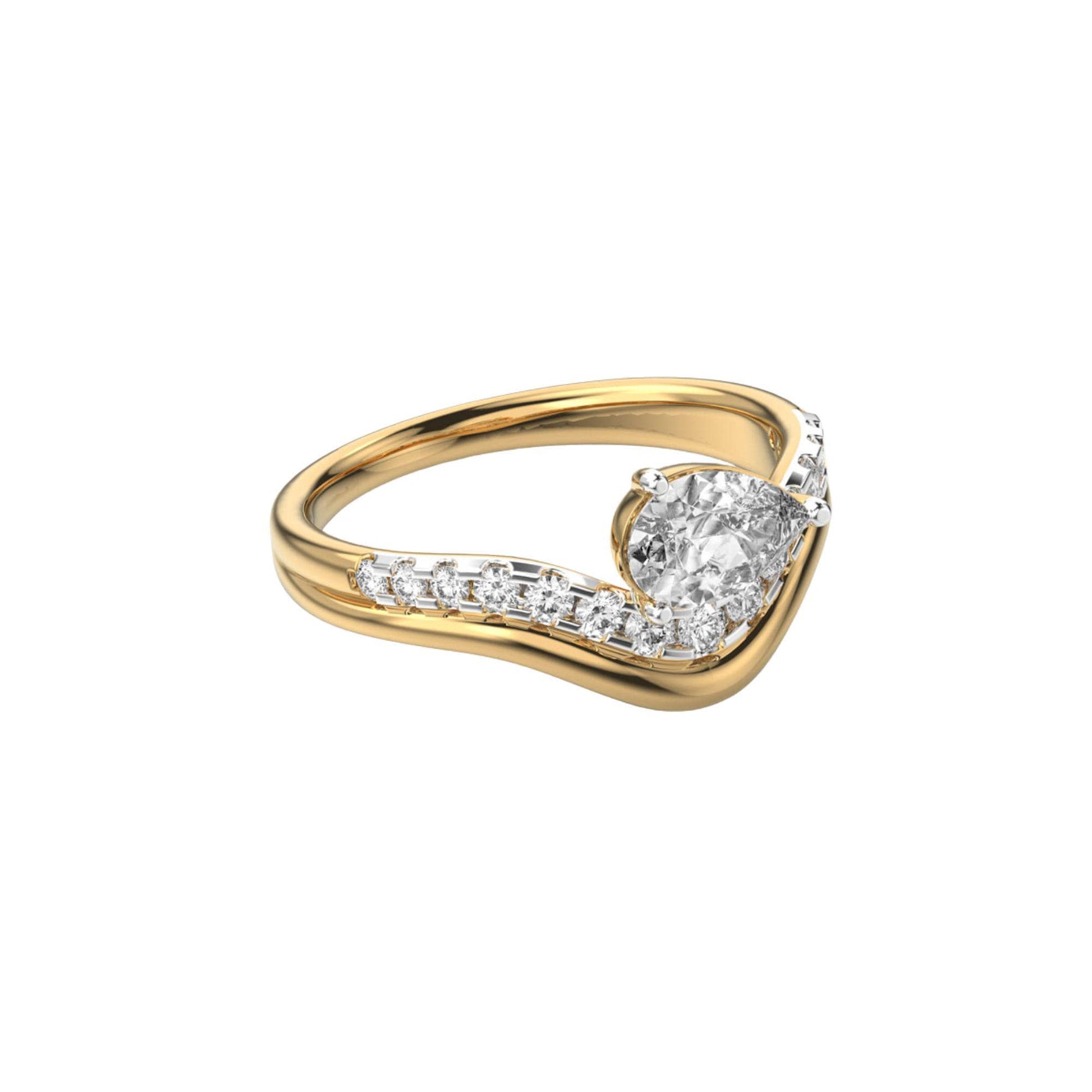 14K Yellow Gold Lab Grown Diamond Ring 1.094Ct Pear & Round EF VVS/VS 16 Stones