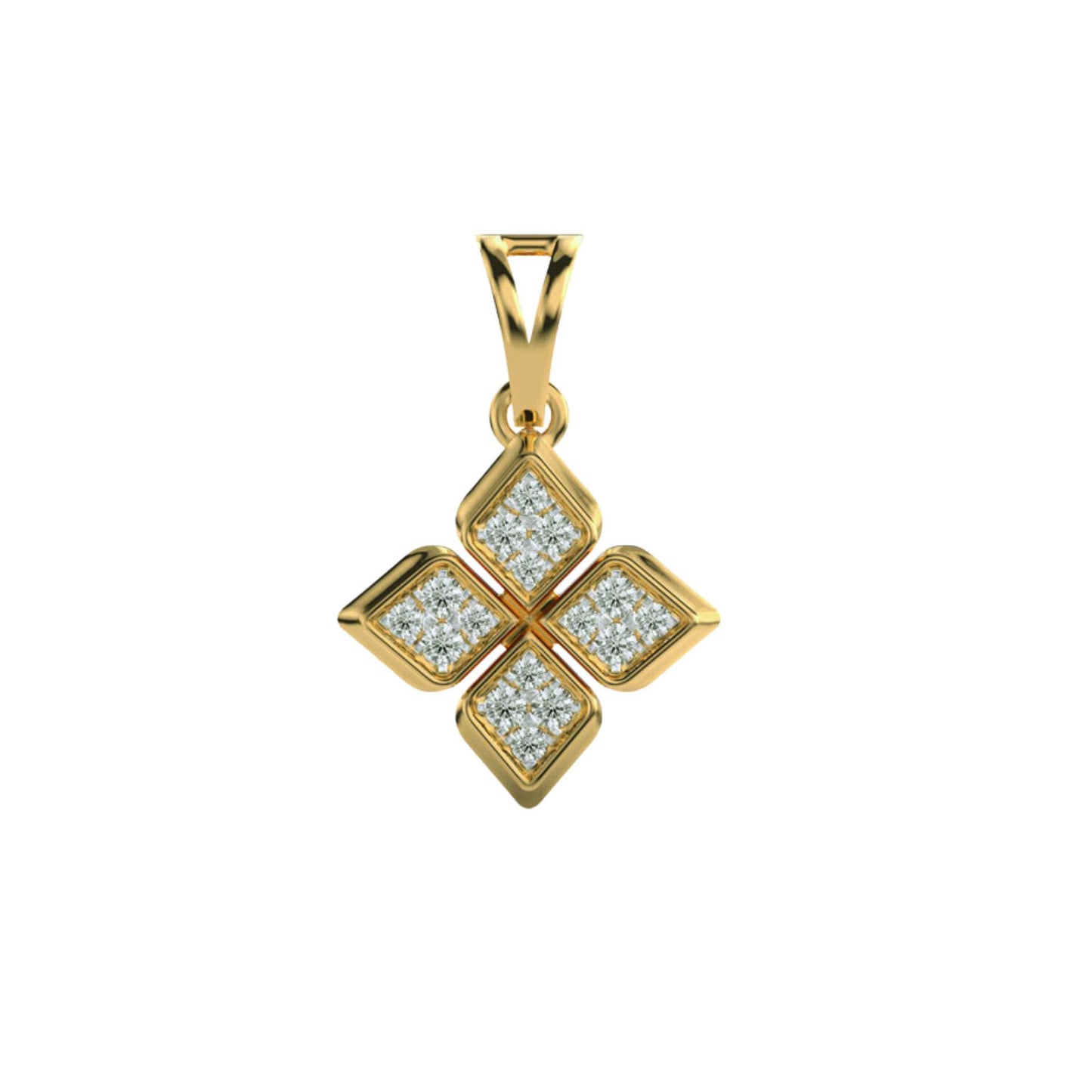 14K Yellow Gold Floral Diamond Pendant 0.15Ct Round EF VVS/VS 16 Stones No Chain