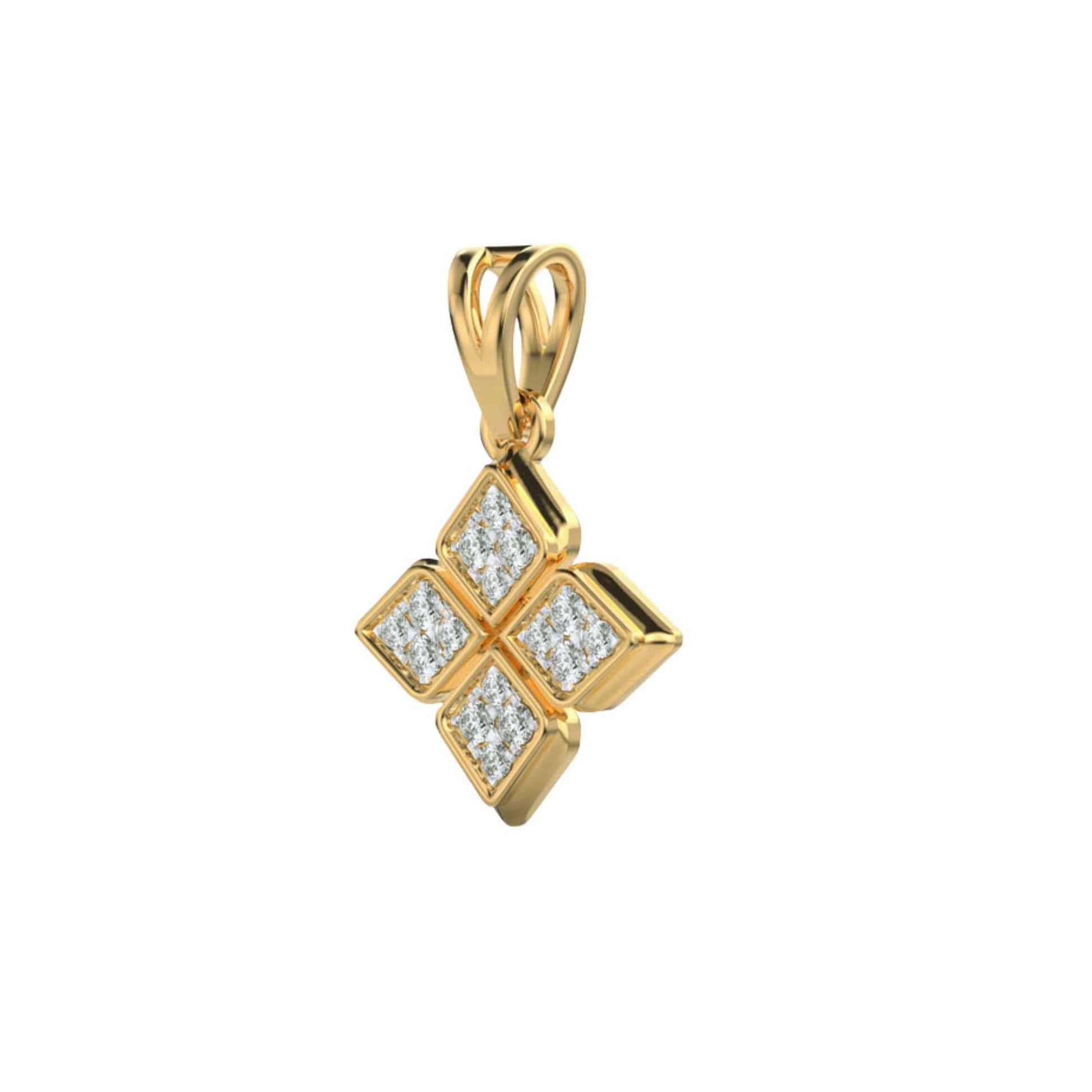 14K Yellow Gold Floral Diamond Pendant 0.15Ct Round EF VVS/VS 16 Stones No Chain