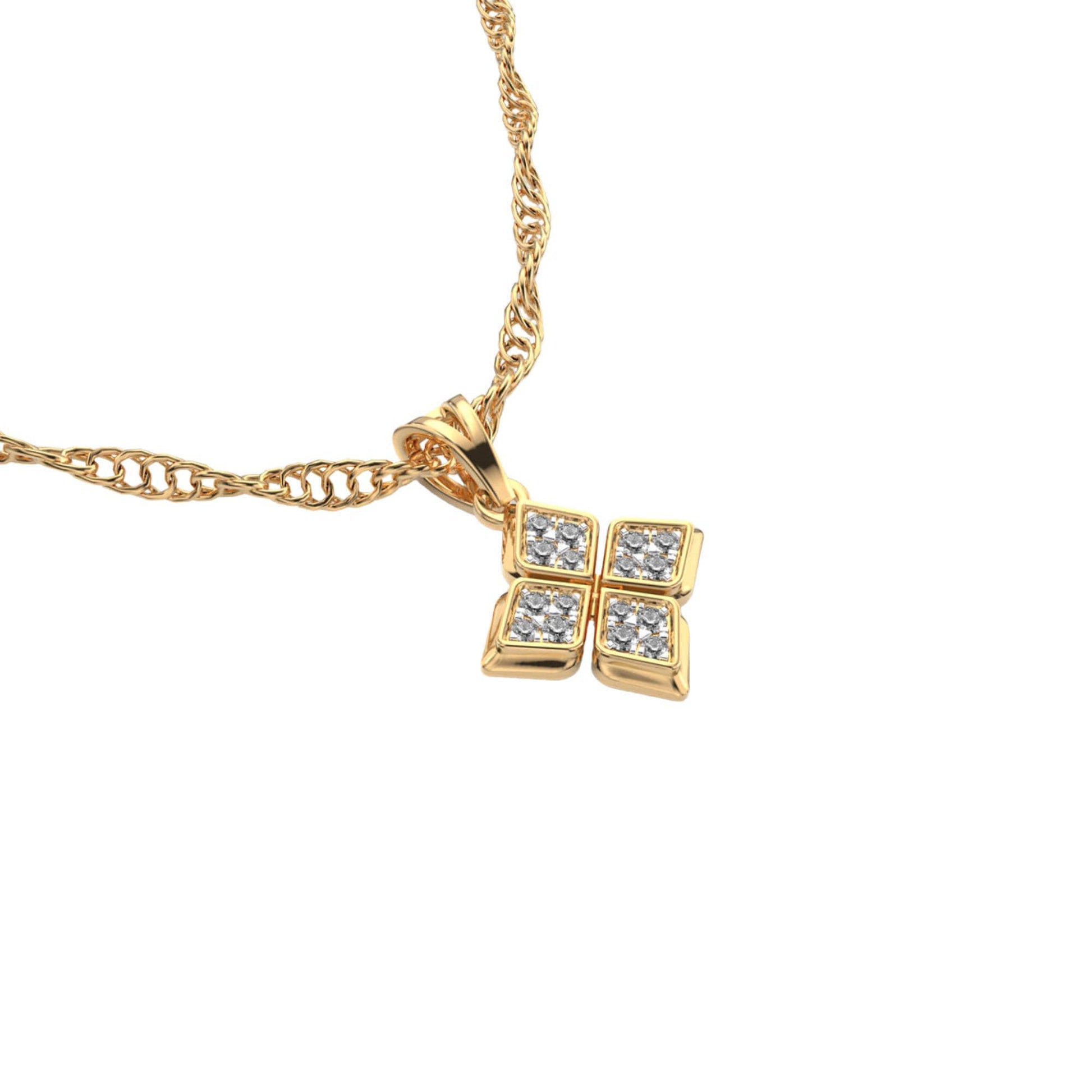 14K Yellow Gold Floral Diamond Pendant 0.15Ct Round EF VVS/VS 16 Stones No Chain