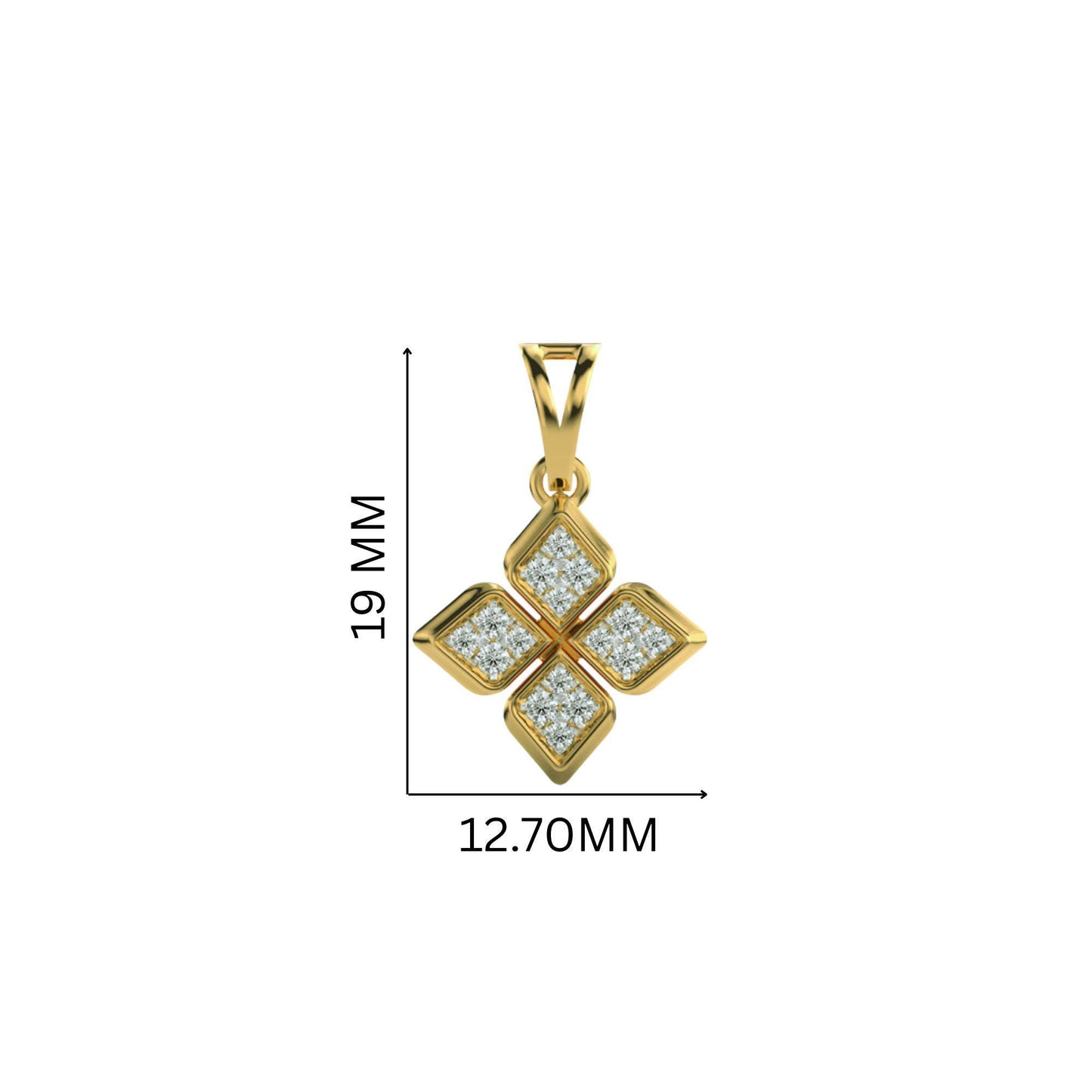 14K Yellow Gold Floral Diamond Pendant 0.15Ct Round EF VVS/VS 16 Stones No Chain