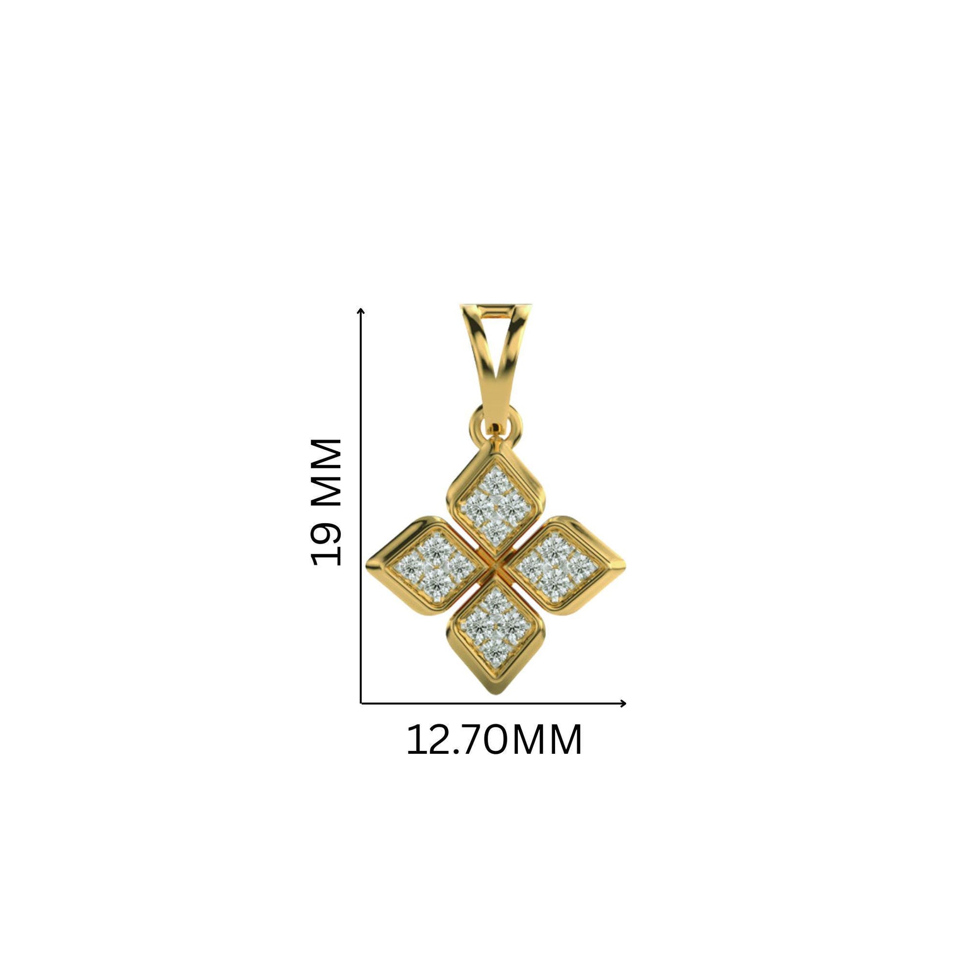 14K Yellow Gold Floral Diamond Pendant 0.15Ct Round EF VVS/VS 16 Stones No Chain