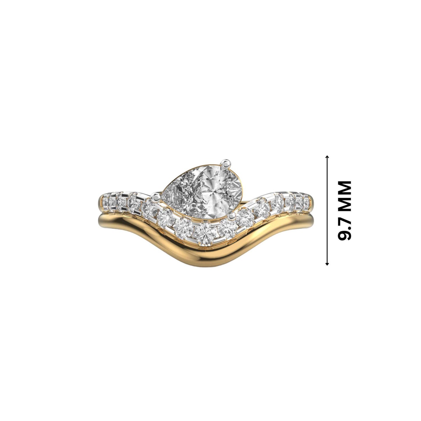14K Yellow Gold Lab Grown Diamond Ring 1.094Ct Pear & Round EF VVS/VS 16 Stones
